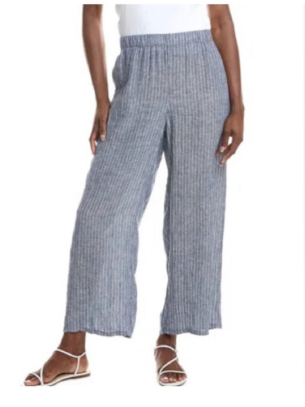 Eileen Fisher Organic Linen Blue Pinstriped  Capris